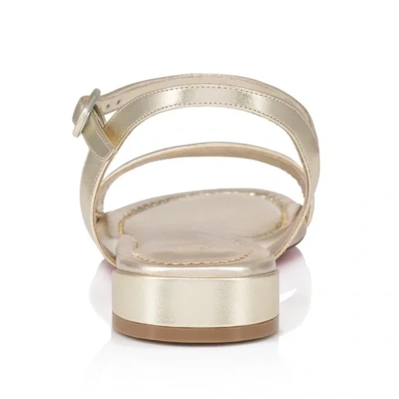Christian Louboutin Sweet Jane Sandal Flat Platine Gold Leather Ankle Strap 40.5